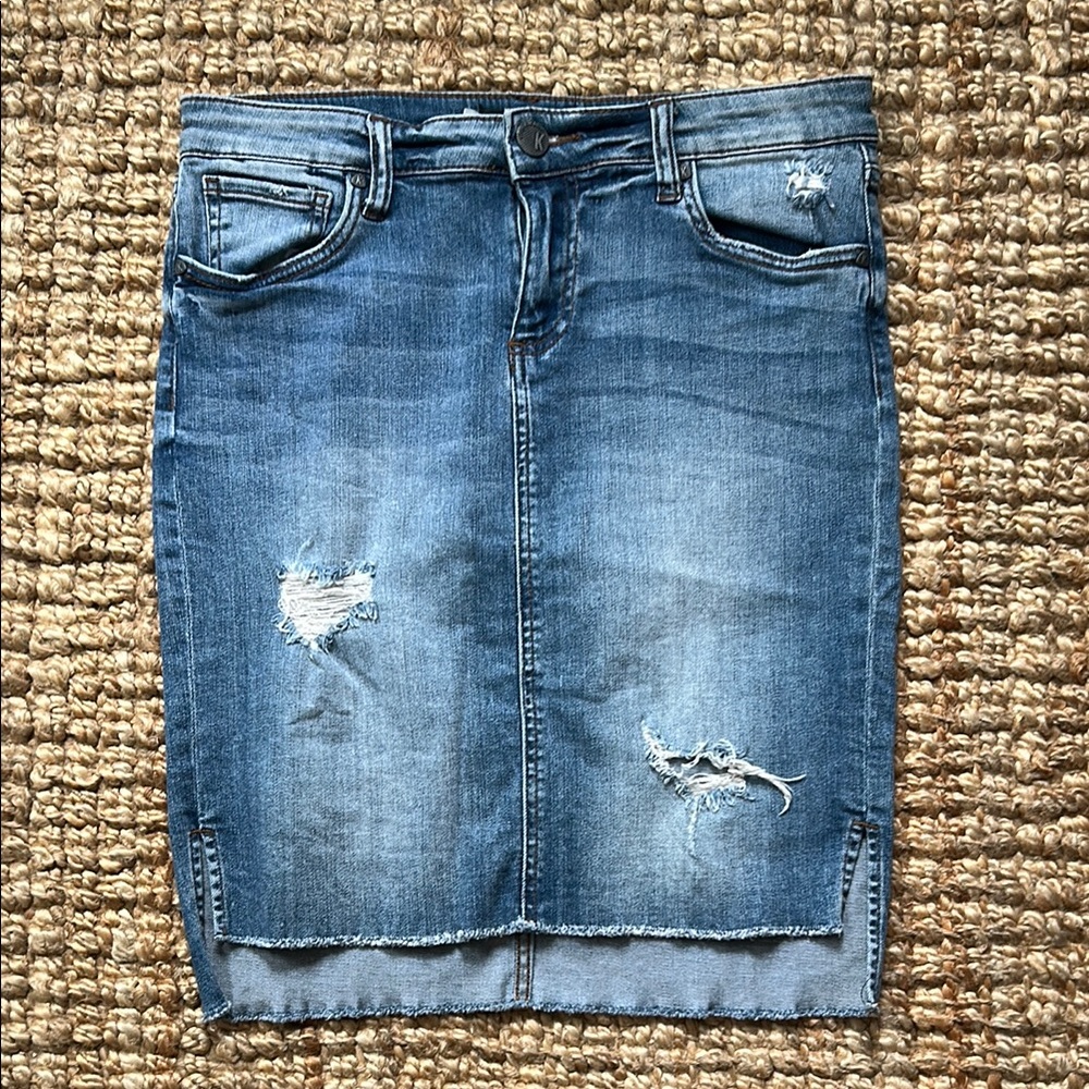 Kut from the Kloth blue denim Connie Jean skirt midi length women’s pencil